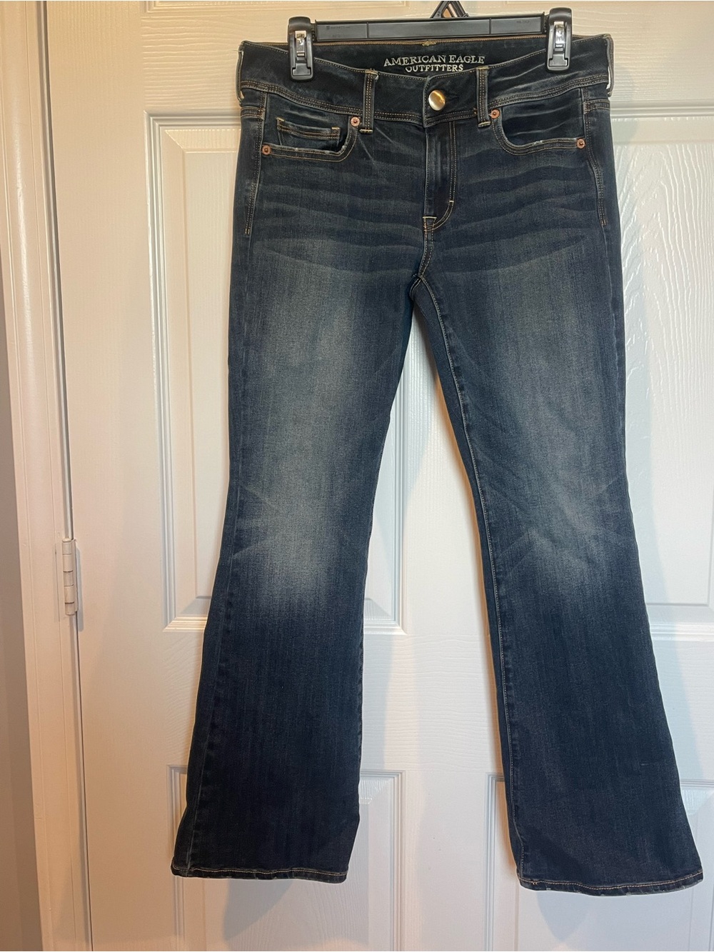 Y2K American Eagle Outfitters Women's Dark Blue Flare Jeans Size 8 Short